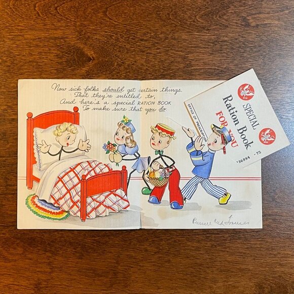 INCREDIBLE WWII Hallmark Card For Child w. Unique Ration Book. - Picture 3 of 8
